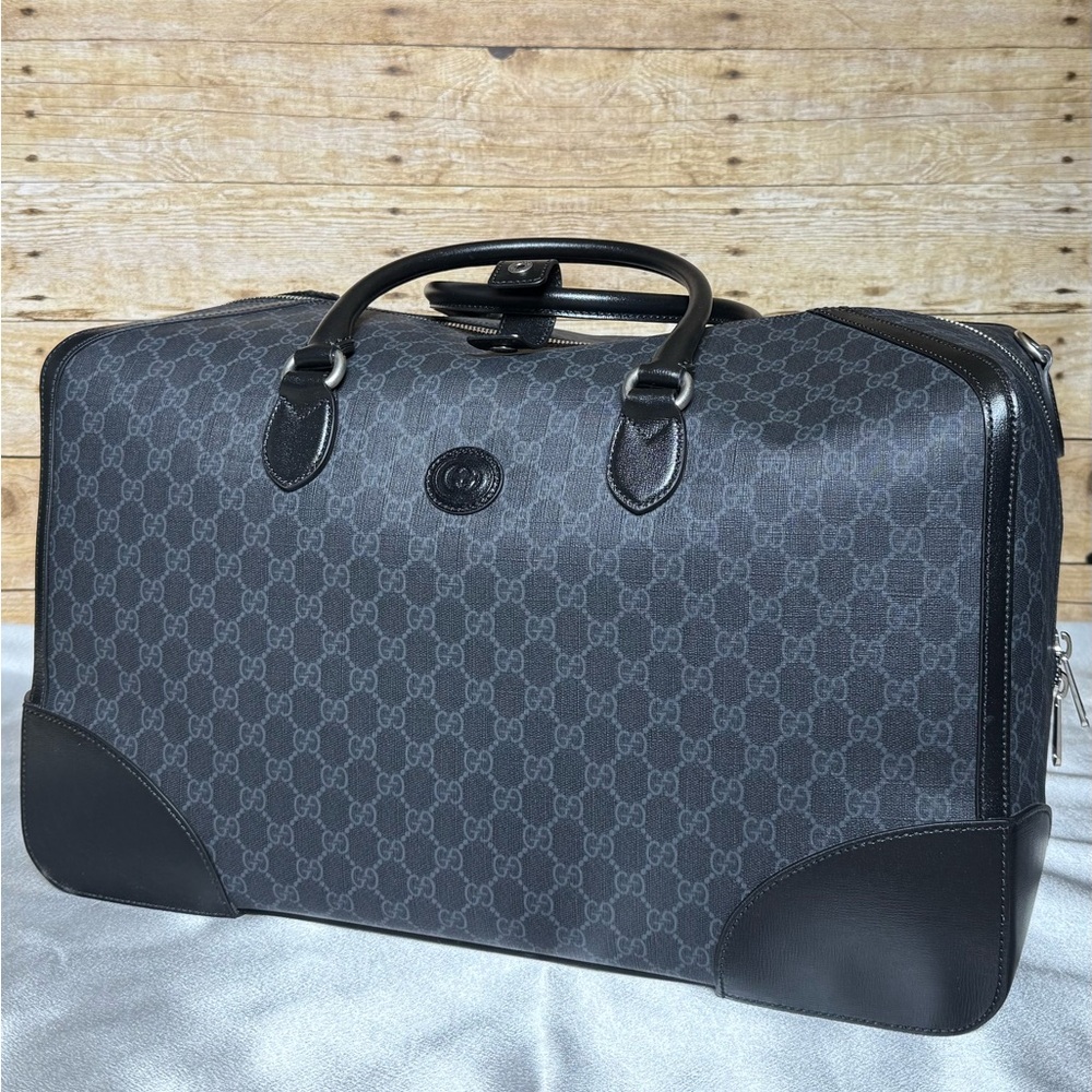 Gucci Gray and Black Monogram Briefcase.